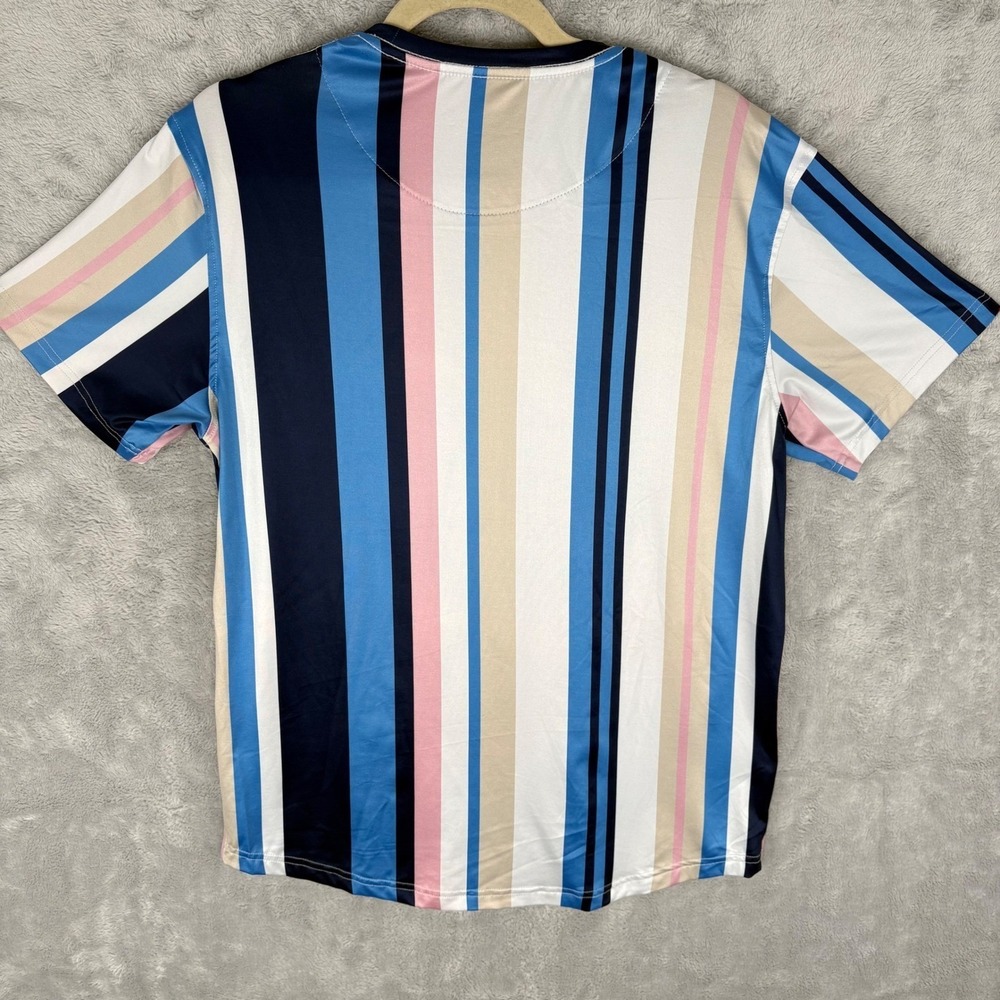 Tallia Sport Men's Striped Crew Neck T-Shirt Casual Retro Modern Pink Navy Small - Picture 4 of 8